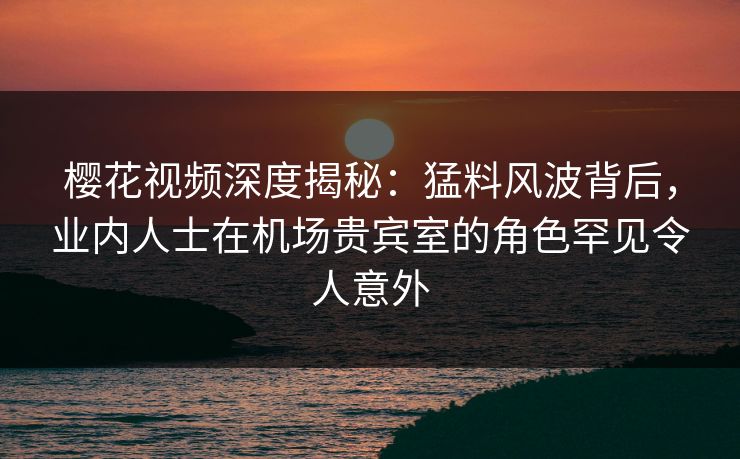 樱花视频深度揭秘：猛料风波背后，业内人士在机场贵宾室的角色罕见令人意外