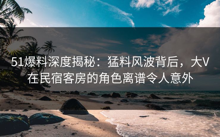 51爆料深度揭秘：猛料风波背后，大V在民宿客房的角色离谱令人意外